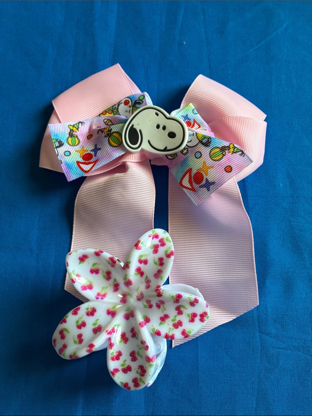 Kids Pink Ribbon Hair Bow with Floral Clip